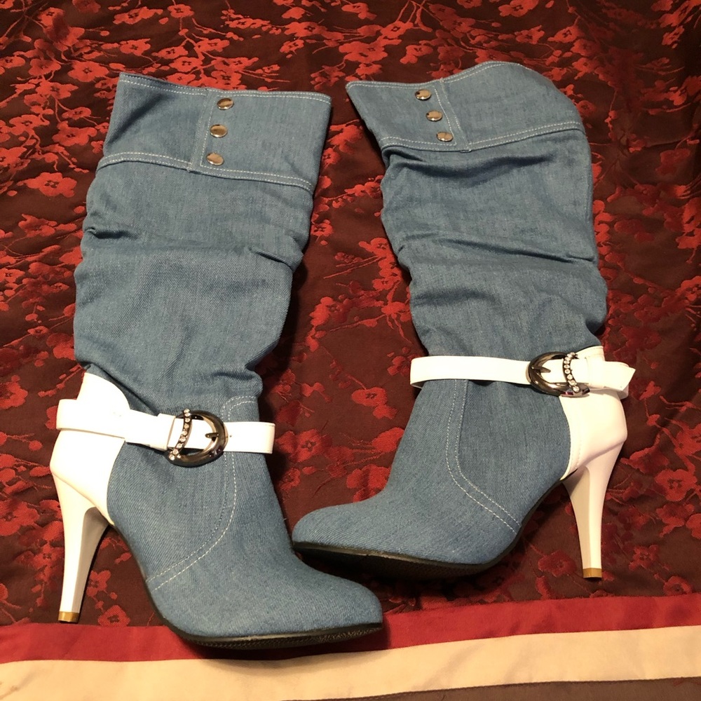 Blue Jean High Heel Women Boots